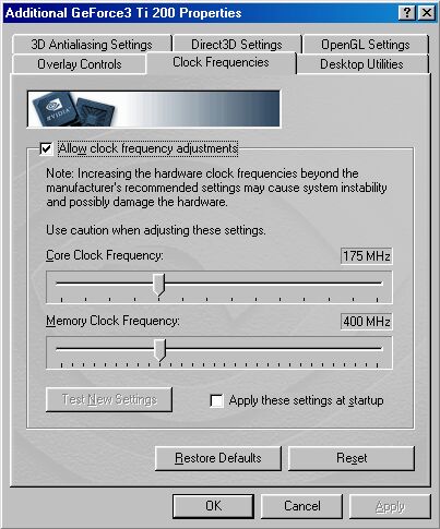 Default clockspeed settings in Additional Properties